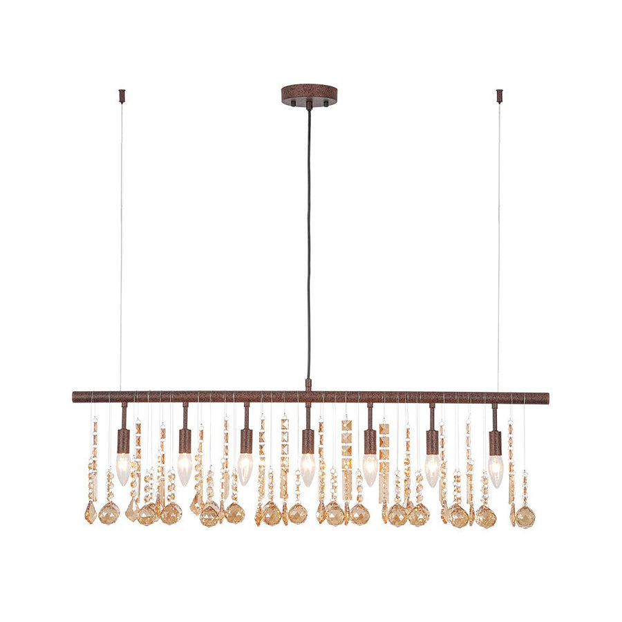 Farmhouze Light - Rusty Glam Amber Crystal Linear Island Chandelier - Chandelier - 7 Bulbs - 