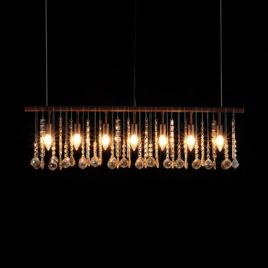 Farmhouze Light - Rusty Glam Amber Crystal Linear Island Chandelier - Chandelier - 7 Bulbs - 