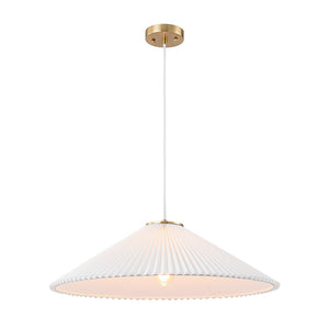Farmhouze Light - Sculptural 1 - Light Pleated Cone White Linen Pendant Light - Chandelier - 18.1 in - 