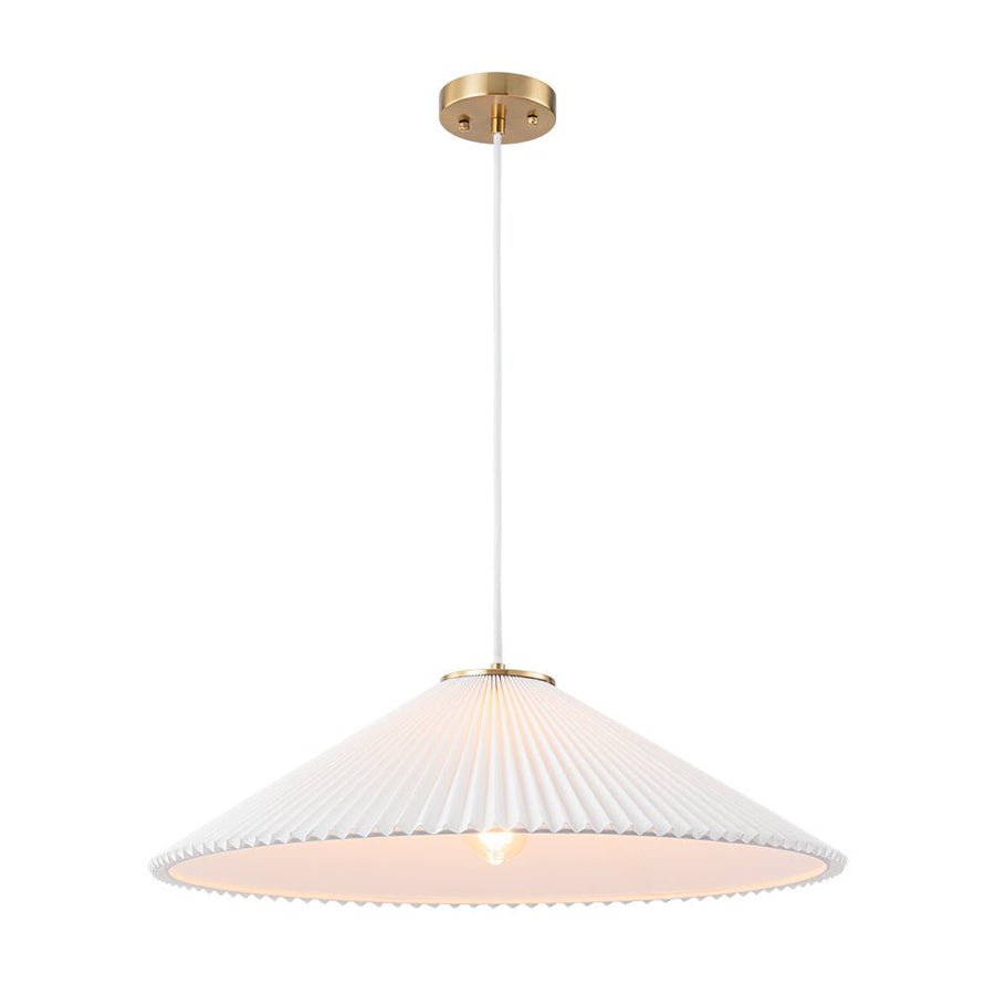 Farmhouze Light - Sculptural 1 - Light Pleated Cone White Linen Pendant Light - Chandelier - 18.1 in - 