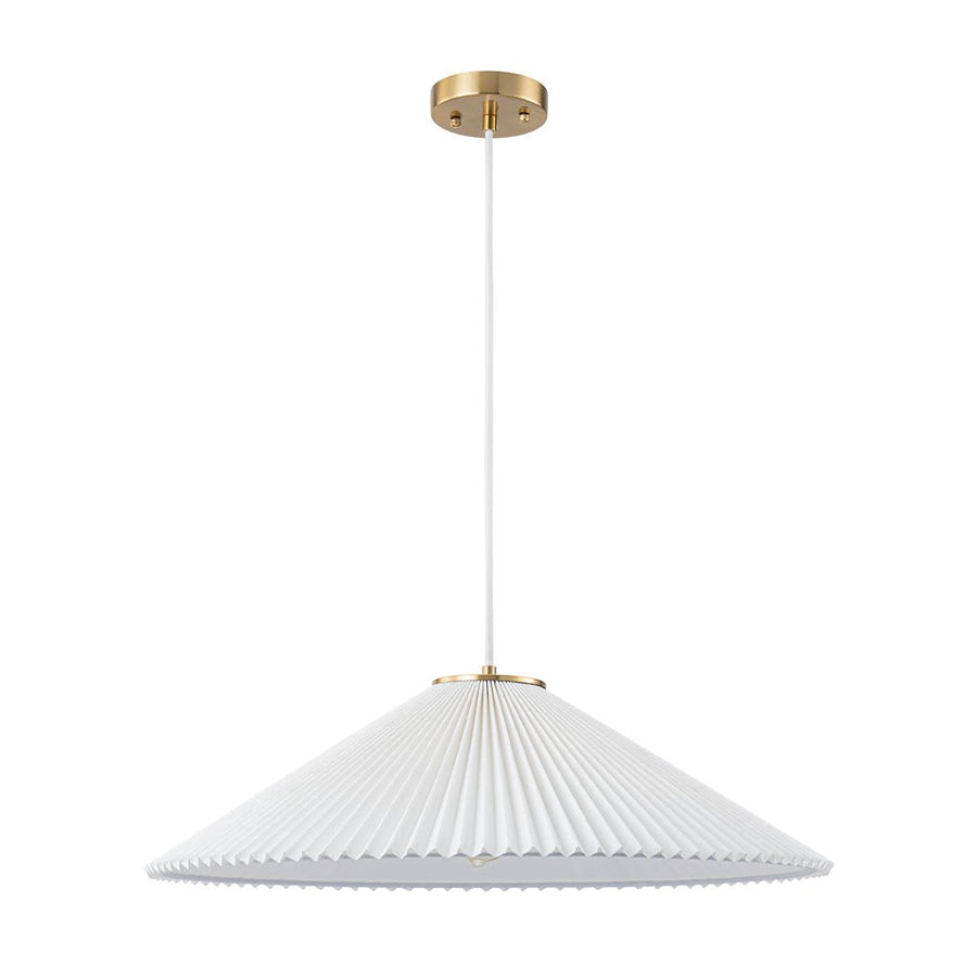 Farmhouze Light - Sculptural 1 - Light Pleated Cone White Linen Pendant Light - Chandelier - 18.1 in - 