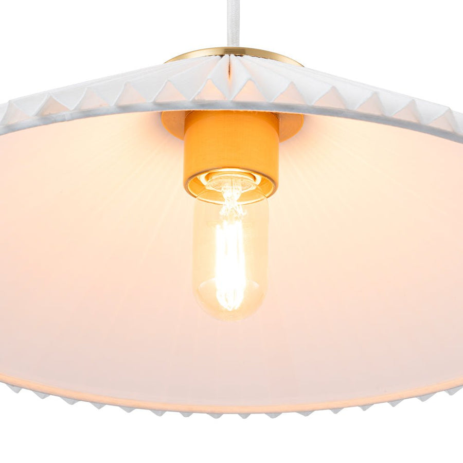 Farmhouze Light - Sculptural 1 - Light Pleated Cone White Linen Pendant Light - Chandelier - 18.1 in - 