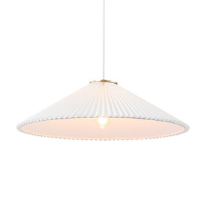 Farmhouze Light - Sculptural 1 - Light Pleated Cone White Linen Pendant Light - Chandelier - 18.1 in - 