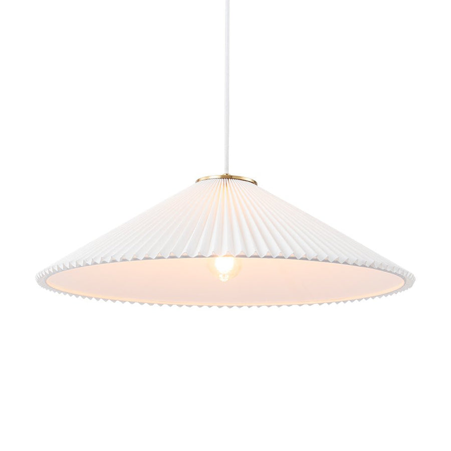 Farmhouze Light - Sculptural 1 - Light Pleated Cone White Linen Pendant Light - Chandelier - 18.1 in - 