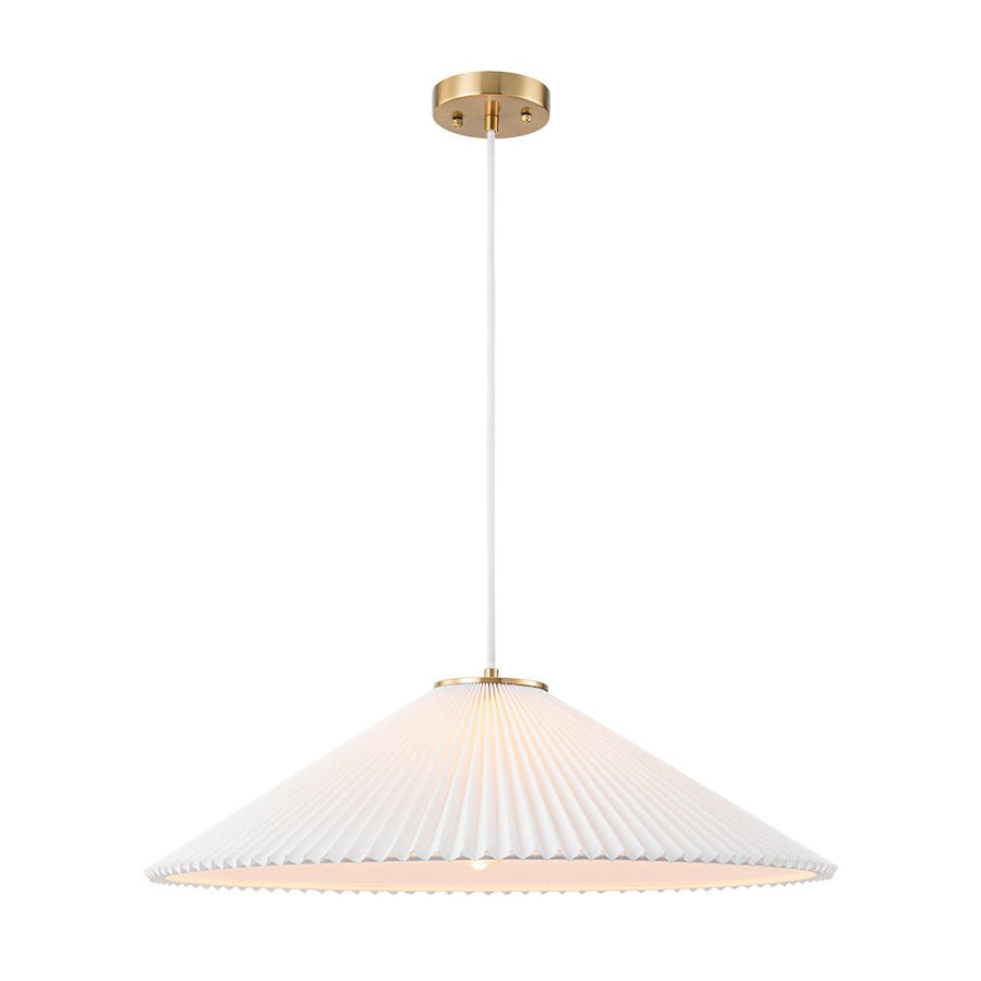 Farmhouze Light - Sculptural 1 - Light Pleated Cone White Linen Pendant Light - Chandelier - 18.1 in - 