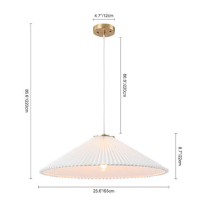 Farmhouze Light - Sculptural 1 - Light Pleated Cone White Linen Pendant Light - Chandelier - 18.1 in - 