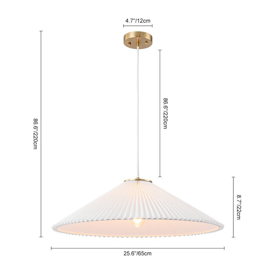 Farmhouze Light - Sculptural 1 - Light Pleated Cone White Linen Pendant Light - Chandelier - 18.1 in - 