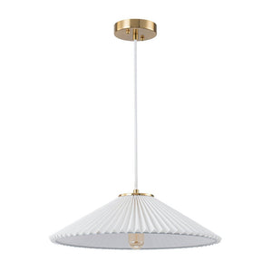 Farmhouze Light - Sculptural 1 - Light Pleated Cone White Linen Pendant Light - Chandelier - 18.1 in - 