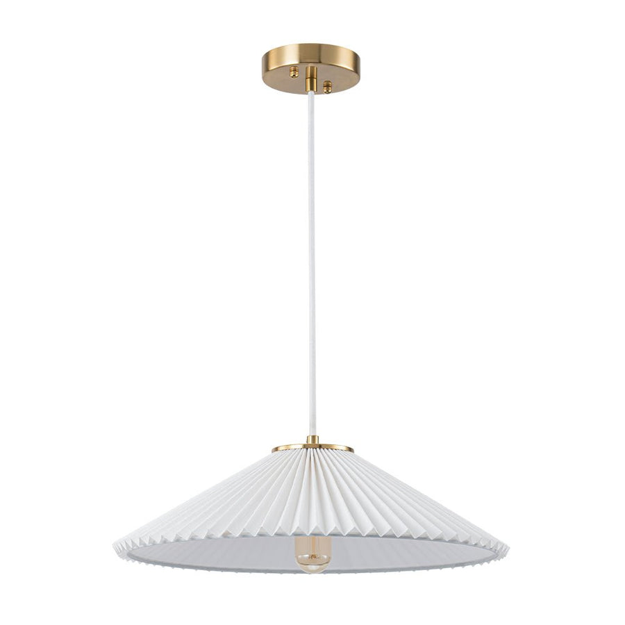 Farmhouze Light - Sculptural 1 - Light Pleated Cone White Linen Pendant Light - Chandelier - 18.1 in - 