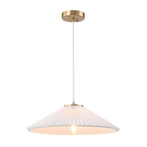 Farmhouze Light - Sculptural 1 - Light Pleated Cone White Linen Pendant Light - Chandelier - 18.1 in - 