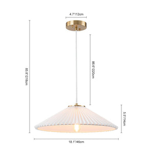 Farmhouze Light - Sculptural 1 - Light Pleated Cone White Linen Pendant Light - Chandelier - 18.1 in - 