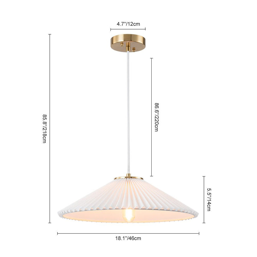 Farmhouze Light - Sculptural 1 - Light Pleated Cone White Linen Pendant Light - Chandelier - 18.1 in - 