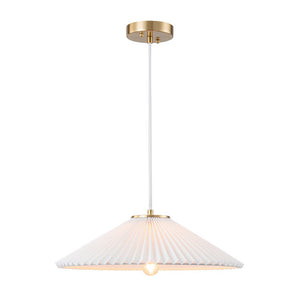 Farmhouze Light - Sculptural 1 - Light Pleated Cone White Linen Pendant Light - Chandelier - 18.1 in - 