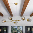 Load image into Gallery viewer, Farmhouze Light-Sculptural 5-Light Gray Tinted Glass Globe Branch Island Pendant-Chandelier-Brass-

