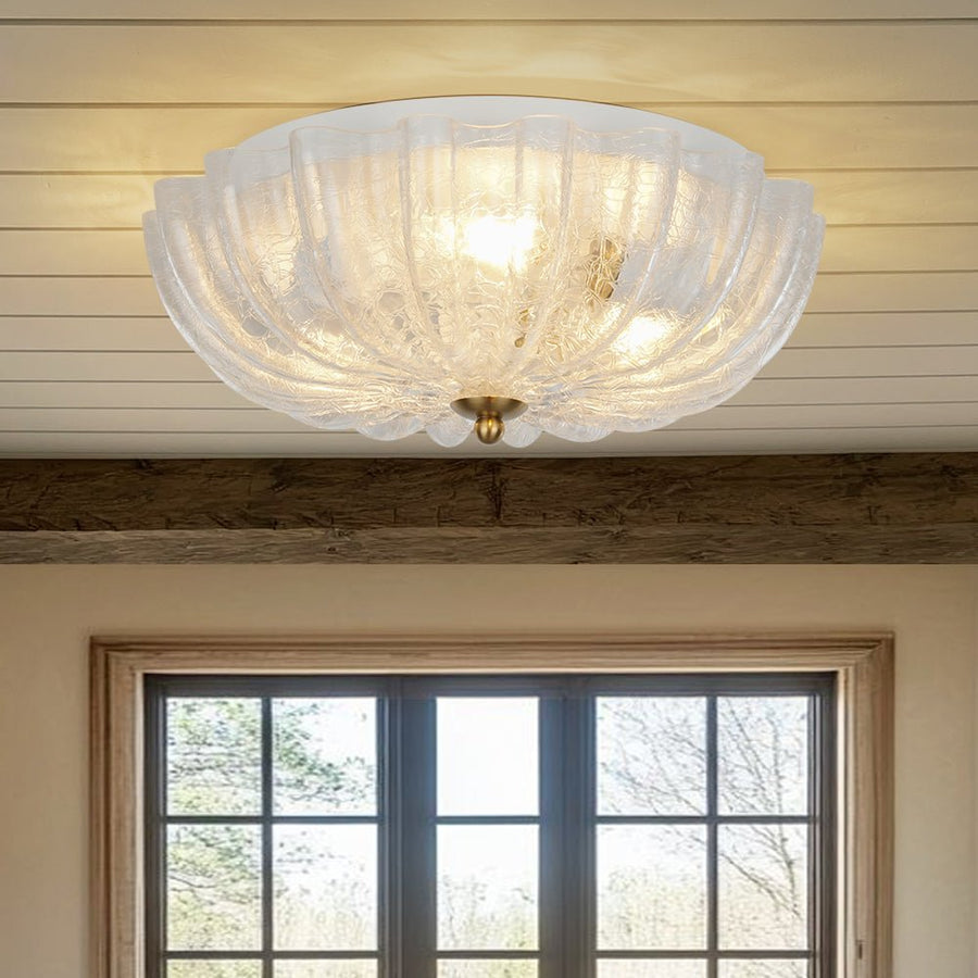 Farmhouze Light - Shabby Chic Flower Crackle Frosted Glass Ceiling Light - Ceiling Light - Clear Glass - 