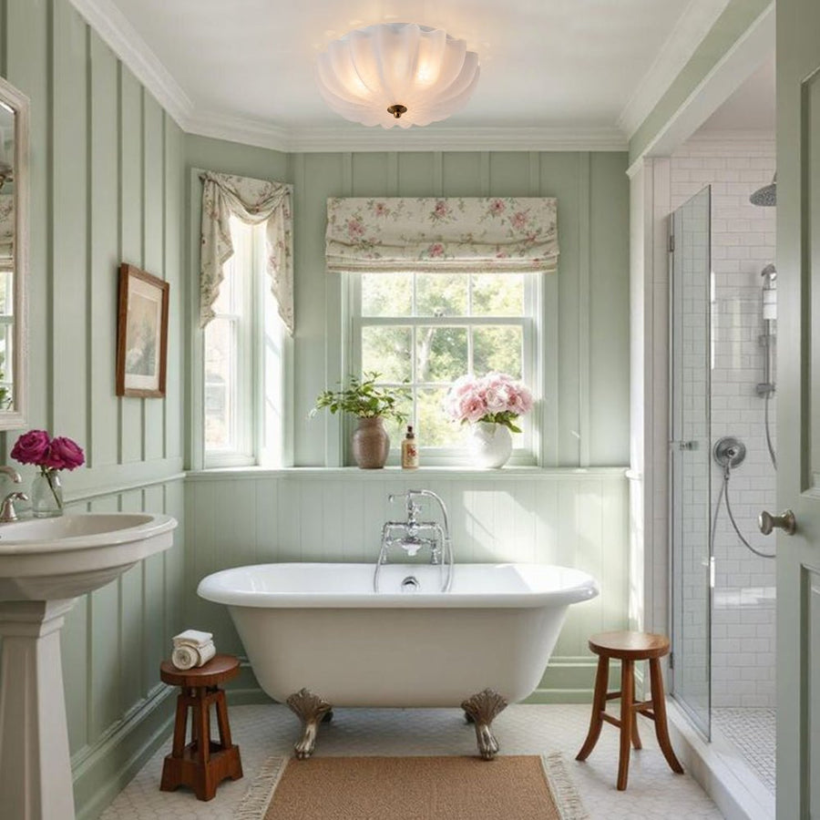 Farmhouze Light - Shabby Chic Flower Crackle Frosted Glass Ceiling Light - Ceiling Light - White - 
