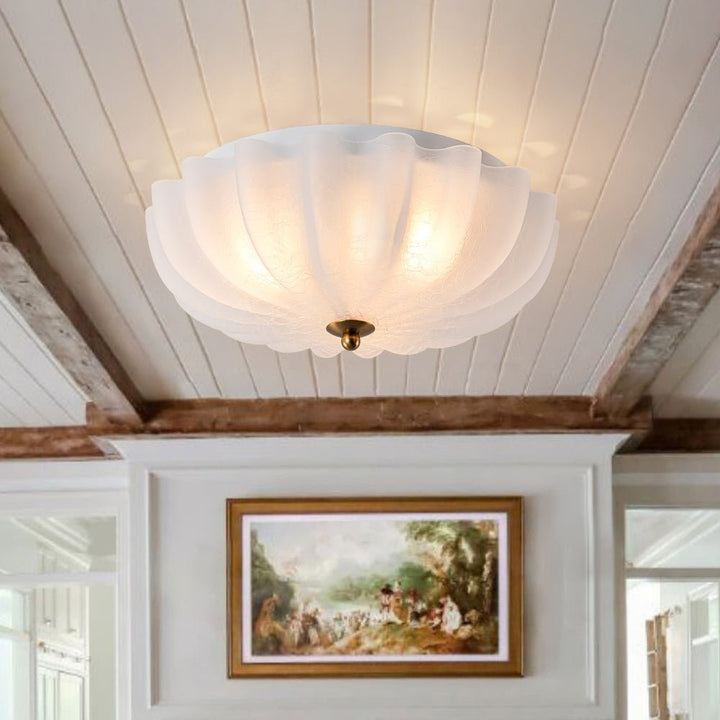Farmhouze Light - Shabby Chic Flower Crackle Frosted Glass Ceiling Light - Ceiling Light - White - 