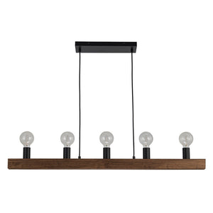 Farmhouze Light-Simple Wide Linear Wood Kitchen Island Pendant-Chandelier-5 Bulbs-