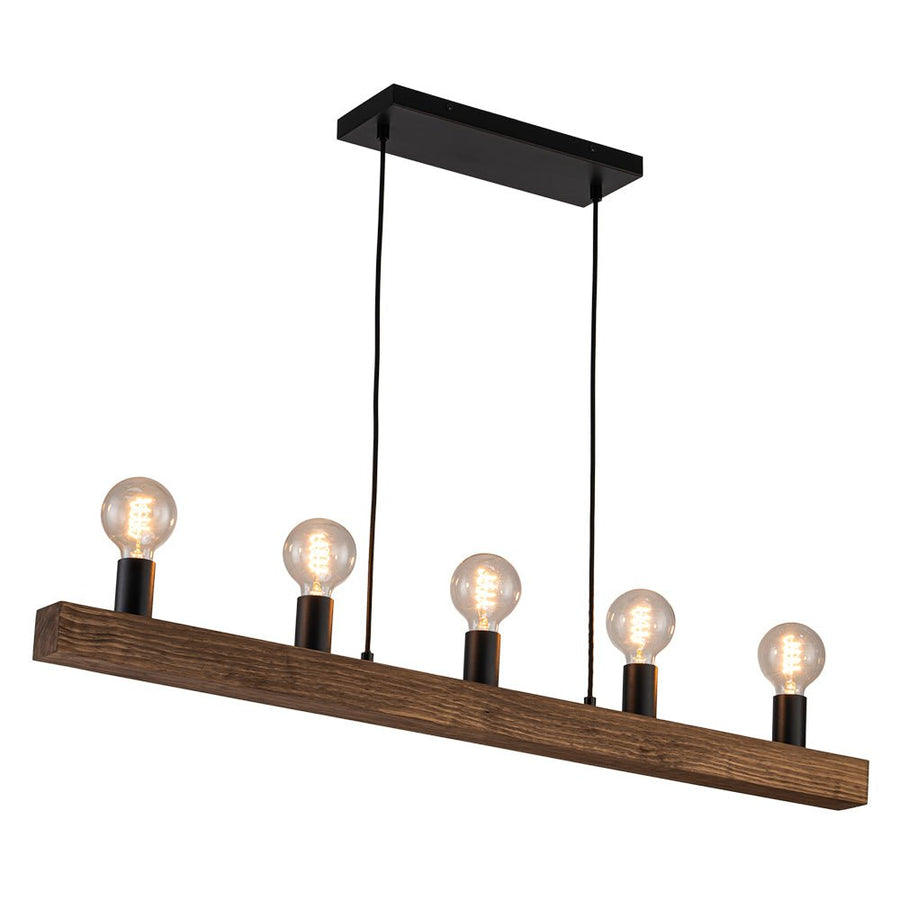 Farmhouze Light-Simple Wide Linear Wood Kitchen Island Pendant-Chandelier-5 Bulbs-