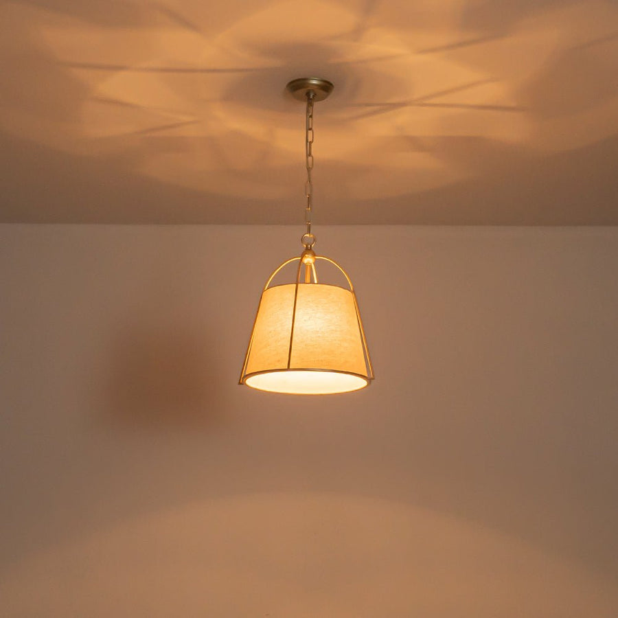 Farmhouze Light - Spanish Farmhouse 1 - Light Drum Beige Linen Lantern Pendant - Chandelier - 14.6 in - 
