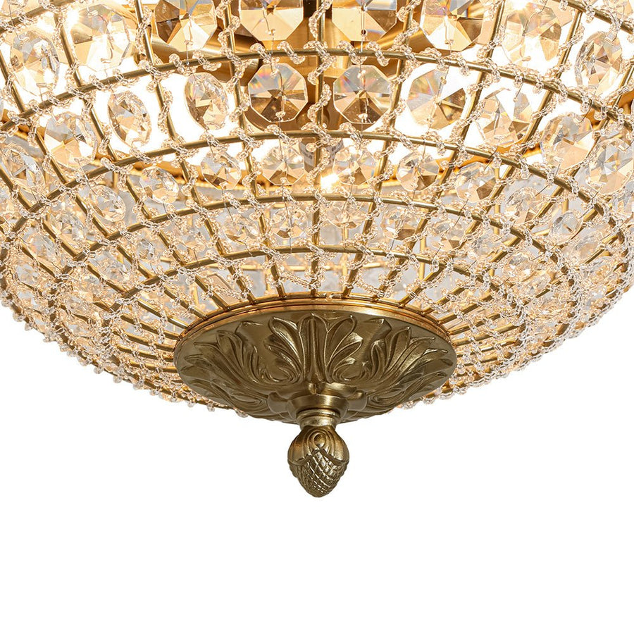 Farmhouze Light - Spanish Luxury Brass Crystal Dome Flush Mount Ceiling Light - Ceiling Light - 15 in - 