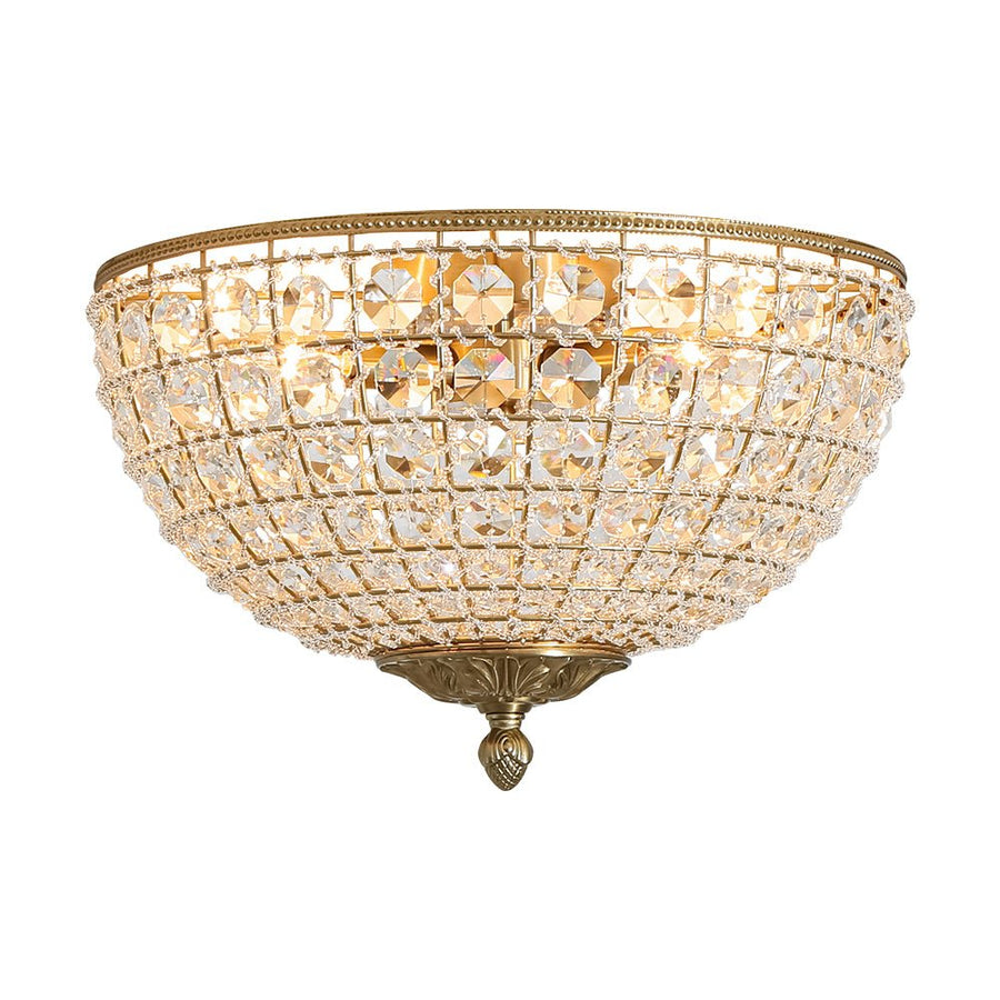 Farmhouze Light - Spanish Luxury Brass Crystal Dome Flush Mount Ceiling Light - Ceiling Light - 15 in - 