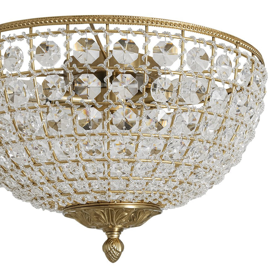Farmhouze Light - Spanish Luxury Brass Crystal Dome Flush Mount Ceiling Light - Ceiling Light - 15 in - 