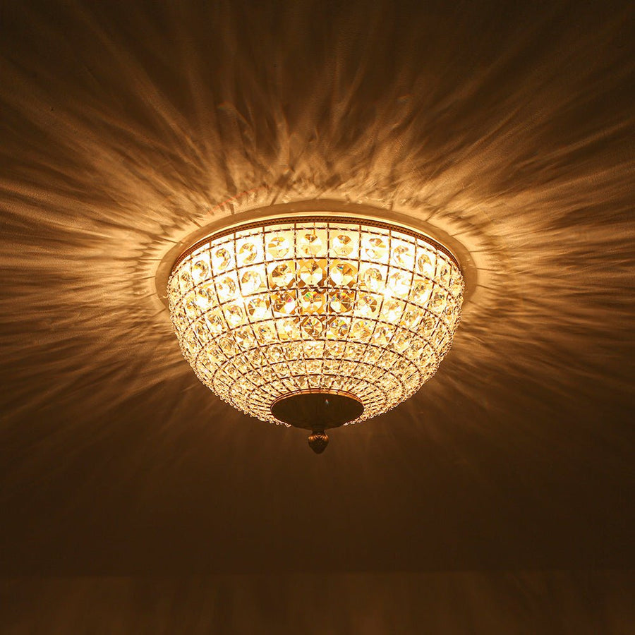 Farmhouze Light - Spanish Luxury Brass Crystal Dome Flush Mount Ceiling Light - Ceiling Light - 15 in - 