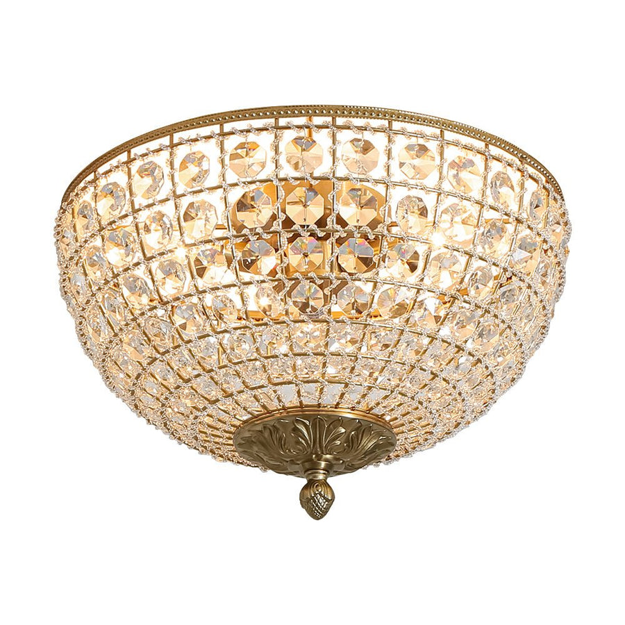 Farmhouze Light - Spanish Luxury Brass Crystal Dome Flush Mount Ceiling Light - Ceiling Light - 15 in - 