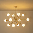 Load image into Gallery viewer, Farmhouze Light - Statement 12 - Light Frosted Glass Globe Sputnik Sunburst Chandelier - Chandelier - Brass - 
