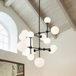 Load image into Gallery viewer, Farmhouze Light - Statement Celestial Milky Glass Globe Tiered Sputnik Chandelier - Ceiling Light - Black - 
