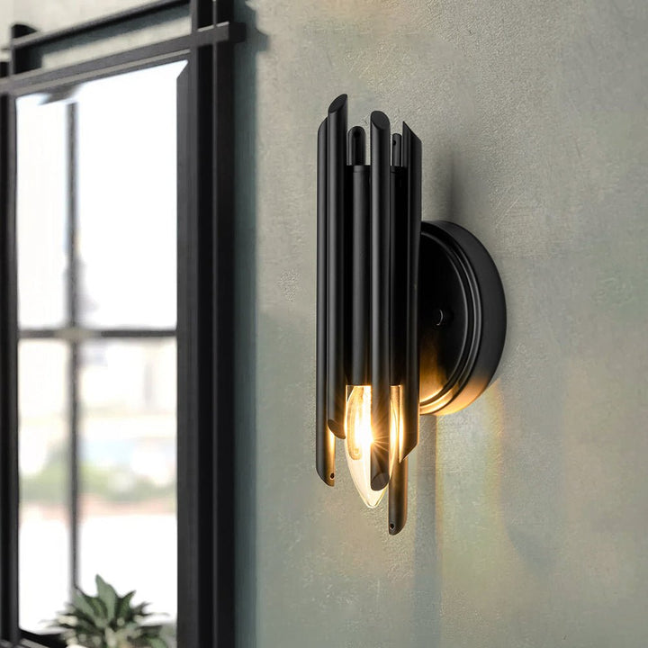 Farmhouze Light - Statement Cylindrical Pipe Bathroom Single Wall Light - Wall Sconce - Black - 
