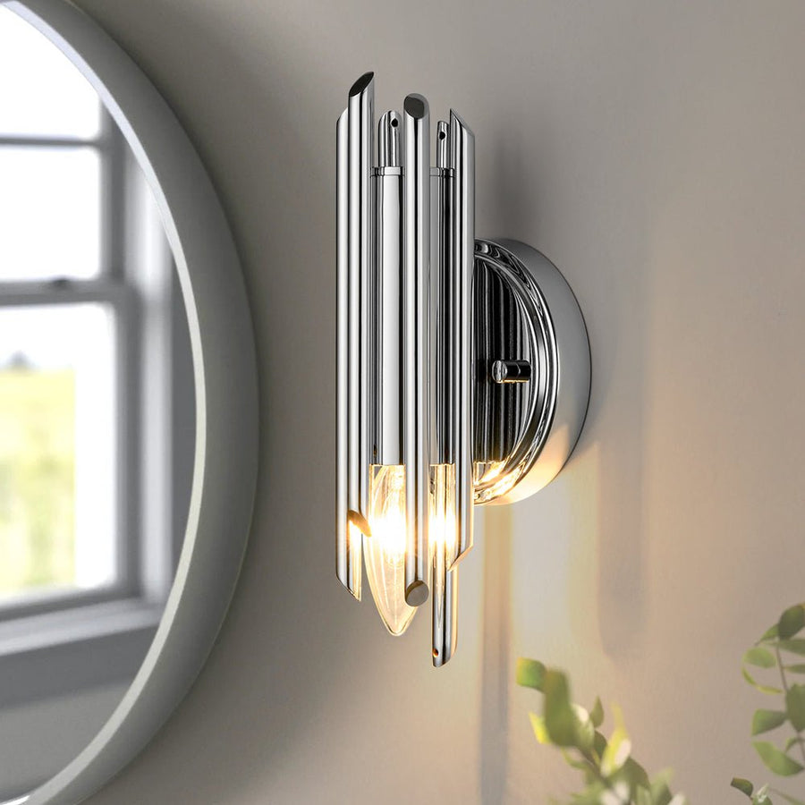 Farmhouze Light - Statement Cylindrical Pipe Bathroom Single Wall Light - Wall Sconce - Chrome - 