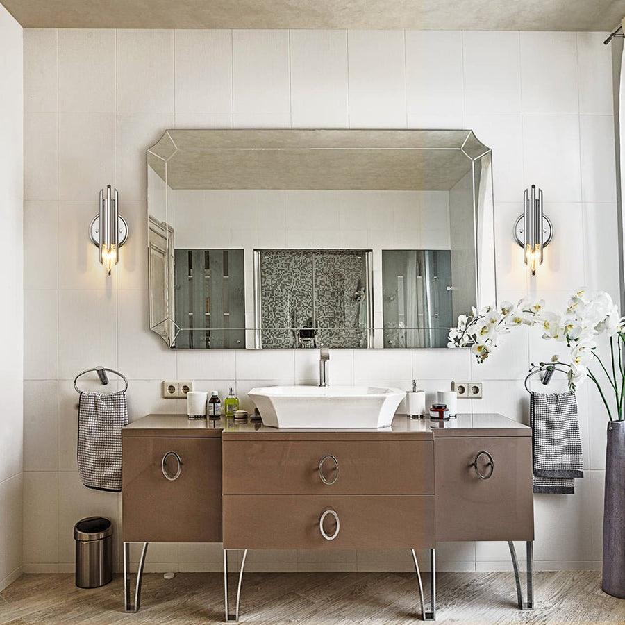 Farmhouze Light - Statement Cylindrical Pipe Bathroom Single Wall Light - Wall Sconce - Chrome - 