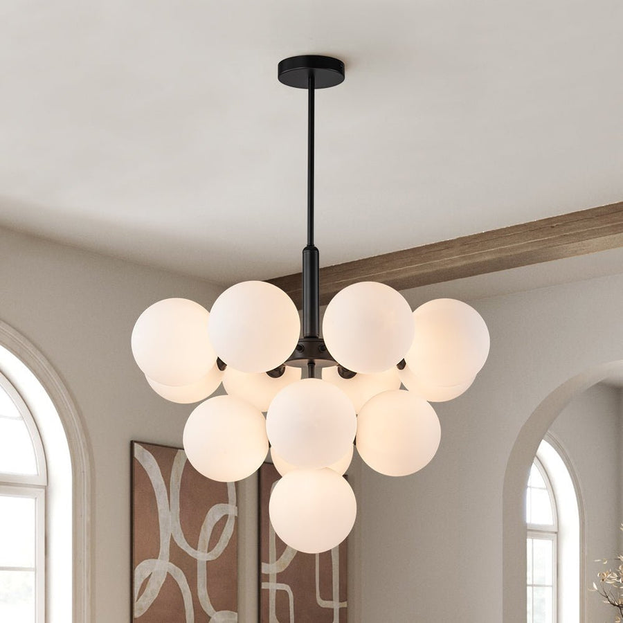 Farmhouze Light-Tiered Opal Glass Globe Cluster Grape Chandelier-Chandelier-Black/13-Light-