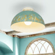 Load image into Gallery viewer, Farmhouze Light - Vintage 1 - Light Gold Green Patina Metal Semi Flush Mount - Ceiling Light - 13.8 in - 
