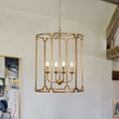 Load image into Gallery viewer, Farmhouze Light-Vintage 4-Light Antique Gold Metal Cylinder Cage Lantern Pendant-Ceiling Light-21.7 in-
