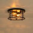 Load image into Gallery viewer, Farmhouze Light - Vintage Black 2 - Light Water Glass Drum Semi Flush Mount - Ceiling Light - Black - 
