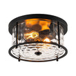 Load image into Gallery viewer, Farmhouze Light - Vintage Black 2 - Light Water Glass Drum Semi Flush Mount - Ceiling Light - Black - 
