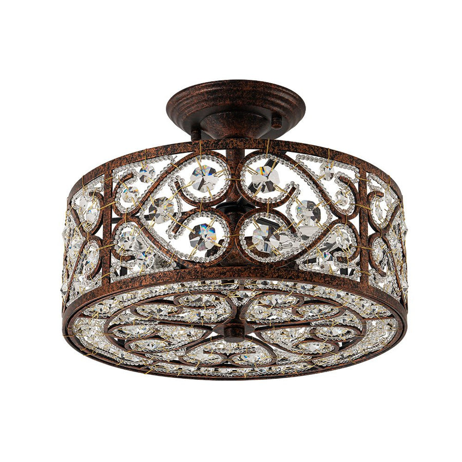 Farmhouze Light - Vintage Bronze Luxe Crystal Drum Lantern Ceiling Light - Ceiling Light - Copper - 