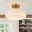 Load image into Gallery viewer, Farmhouze Light-Vintage Chic Opal Glass Petal Edge Semi Flush Ceiling Light-Ceiling Light-Brass-
