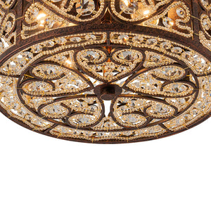 Farmhouze Light - Vintage Copper Luxe Crystal Drum Cage Flush Mount - Ceiling Light - Copper - 