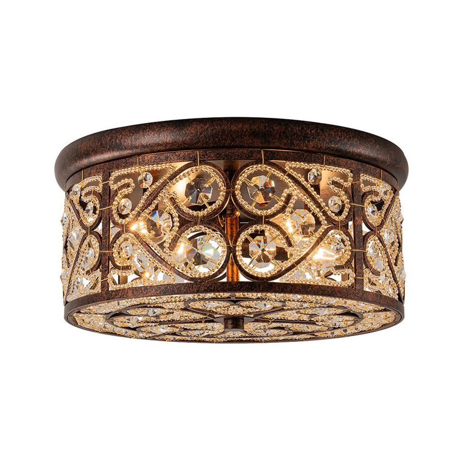 Farmhouze Light - Vintage Copper Luxe Crystal Drum Cage Flush Mount - Ceiling Light - Copper - 