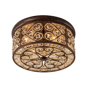 Farmhouze Light - Vintage Copper Luxe Crystal Drum Cage Flush Mount - Ceiling Light - Copper - 