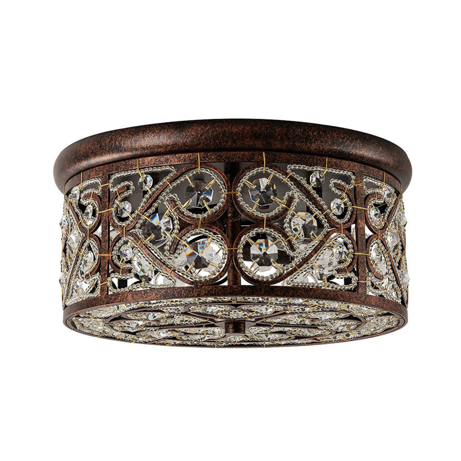 Farmhouze Light - Vintage Copper Luxe Crystal Drum Cage Flush Mount - Ceiling Light - Copper - 