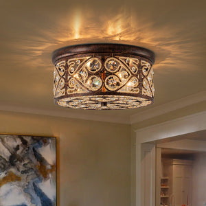 Farmhouze Light - Vintage Copper Luxe Crystal Drum Cage Flush Mount - Ceiling Light - Copper - 