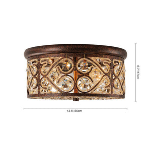 Farmhouze Light - Vintage Copper Luxe Crystal Drum Cage Flush Mount - Ceiling Light - Copper - 