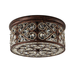 Farmhouze Light - Vintage Copper Luxe Crystal Drum Cage Flush Mount - Ceiling Light - Copper - 