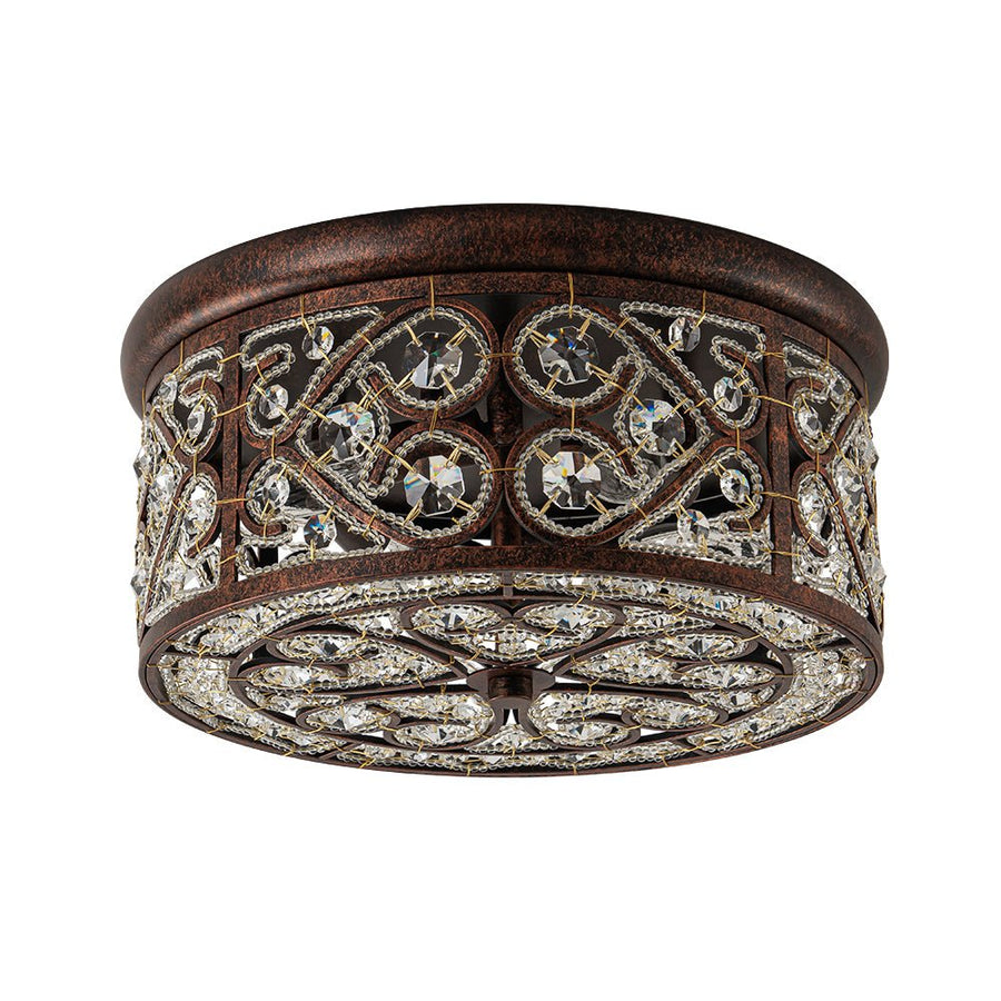 Farmhouze Light - Vintage Copper Luxe Crystal Drum Cage Flush Mount - Ceiling Light - Copper - 