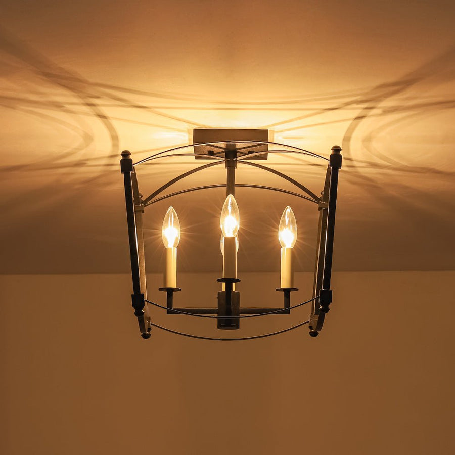 Farmhouze Light - Vintage Elegant 4 - Light Candle Style Square Cage Semi Flush - Ceiling Light - Black - 